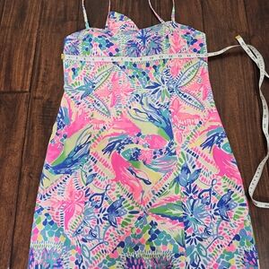 Lilly Pulitzer Shelli Stretch Shift Dress Dancing On The Deck Print Size 6